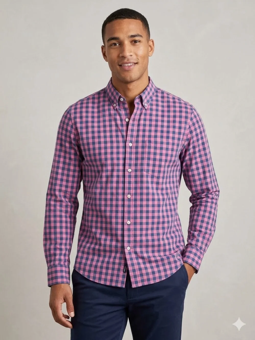 J.Crew Men’s Slim Untucked Flex Washed Gingham Shirt Pink/Navy Size L
